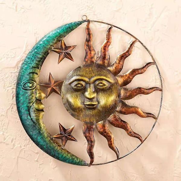 Sol og måne veggkunstdekor Sol kysser månen Metallstatue Han