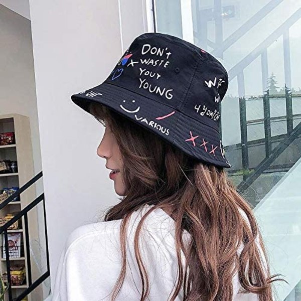 Unisex Solhatt Bøttehatter, Graffiti Alfabet Fiskerhatt Hip-H