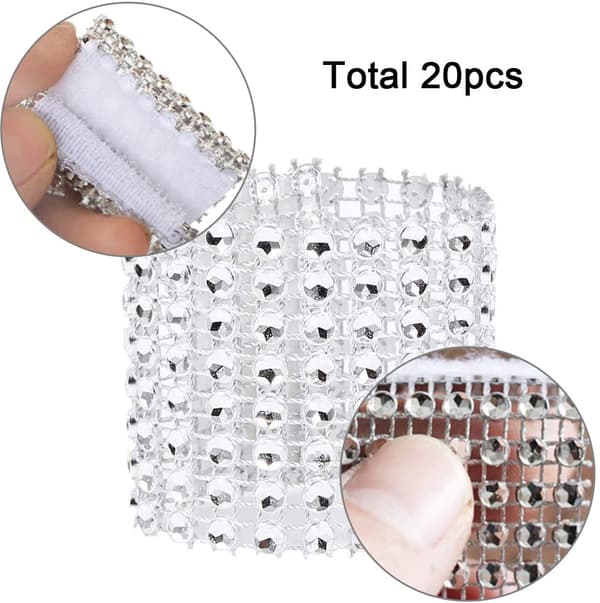 Bling Rhinestone Servietringe 20PCS Sølv Servietholder til Din