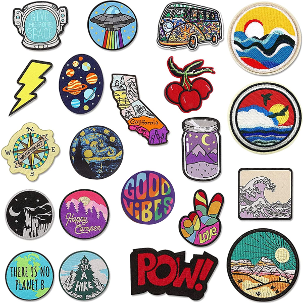 Broderi Iron-on Patches, 20 STK Mixed Space Cherry Bottle App