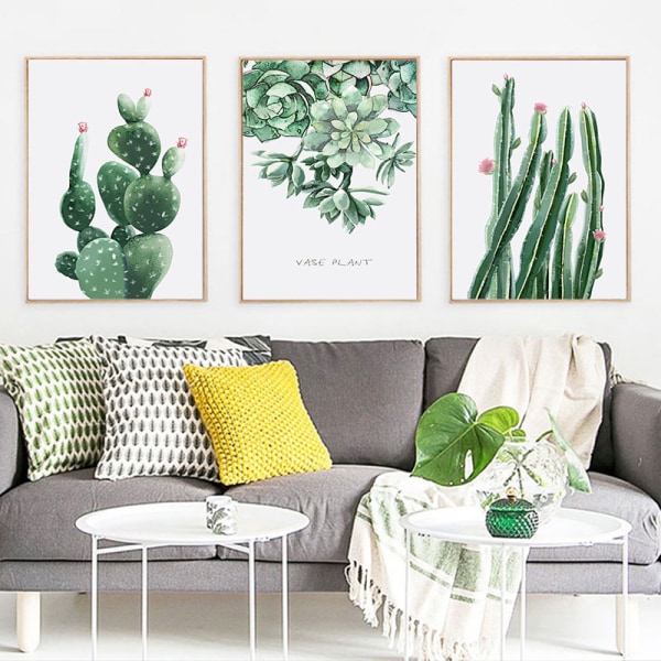 Stue dekorativt maleri - 30*40*3 - Grønn plante - Kaktus,