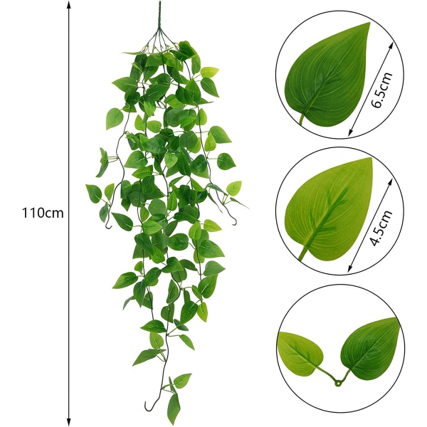 Kunstig eføy klatreplante, 2 stk kunstig hengeplante for innendørs og utendørs dekorasjon Kunstig vin falske hengeplanter