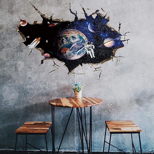 3D Planet Galaxy Astronaut Veggklistremerker, Flyttbar Univers Ut