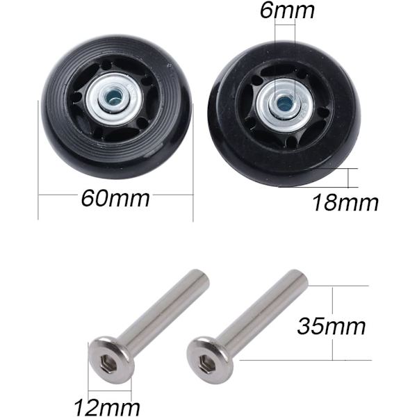 2 kpl sarjan matkalaukku pyörät (60*6*18mm akselin pituus: 35mm) Vaihto