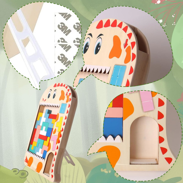 Trä Tetris Pussel för Barn (Dinosaurie), 3D Pussel Montessori Leksaker för Åldrarna 3-7, Trä Pedagogiskt Pusselspel, Pedagogiska Leksaker Gåvor för Pojkar Flickor