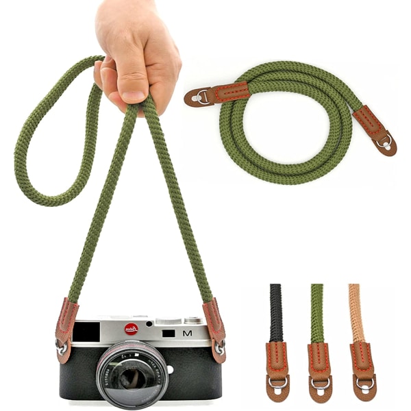 Tau kamerastropp (mørkegrønn), håndlaget kamerastropp i bomull