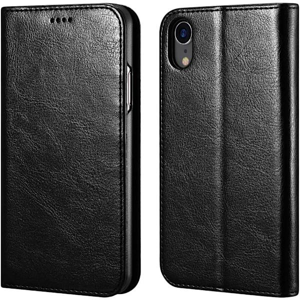 Sort Wallet Case, Premium Læder Case Folio Flip Cover med Støttefod og Trådløs Opladning
