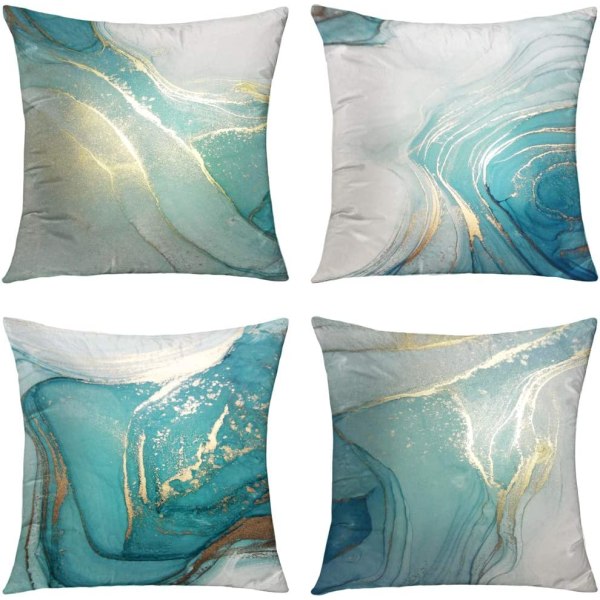 Marble Texture Turquoise and Gold Silver Decorative Throw Pillow