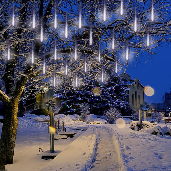 Julelys utendørs, meteorskurlys fallende regnlys