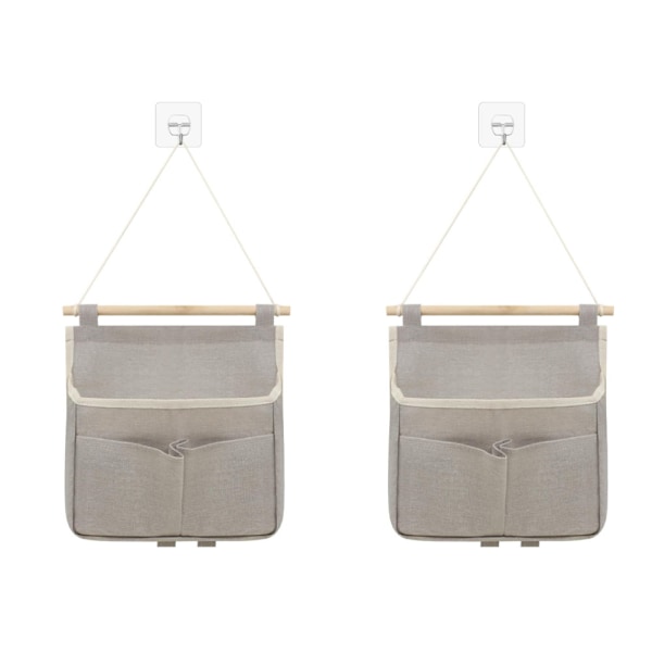 (2 Stk.) Hengende Oppbevaringspose, Sammenleggbar Veggoppbevaringspose, Hengende Veggorganisator med Kroker - Grå, 23×25×6cm