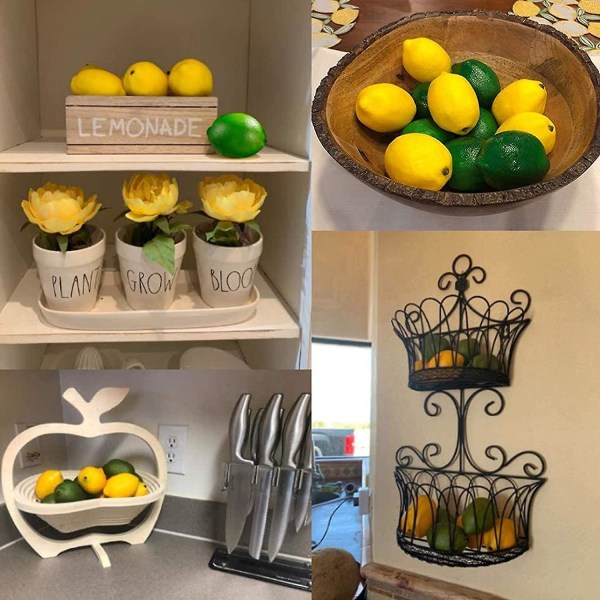 16 stk kunstige citroner og limefrugter, falsk frugt Faux naturtro Sim