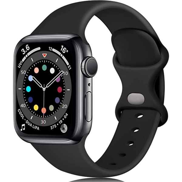 Silikone rem (sort, stor) kompatibel med Apple Watch rem