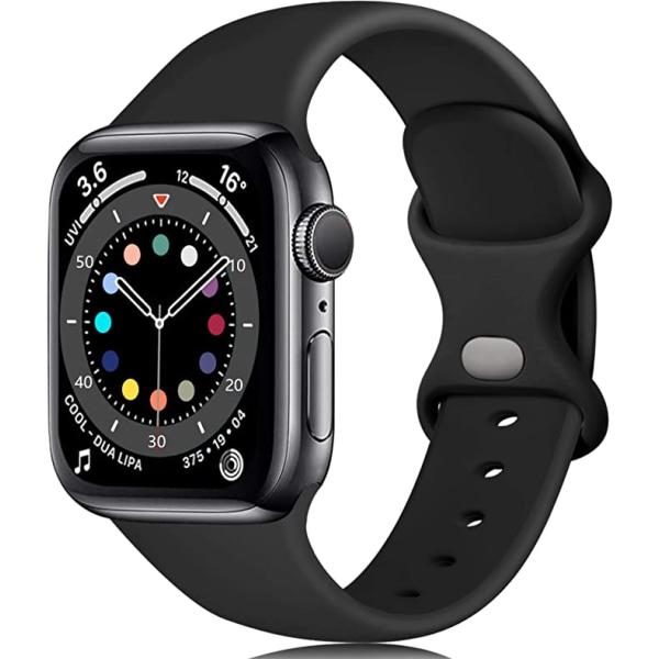 Silikonihihna (musta, iso) yhteensopiva Apple Watch rannekkeen kanssa