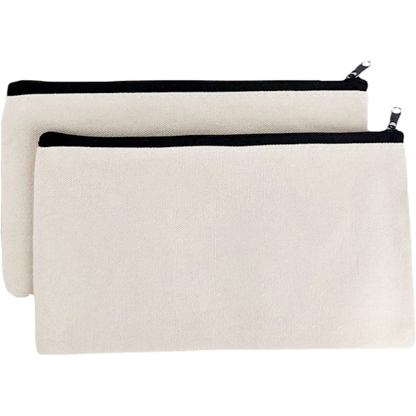 Vit 2-pack Canvas Kosmetisk Väska, Tomma Pennfodral, Multifunktionell