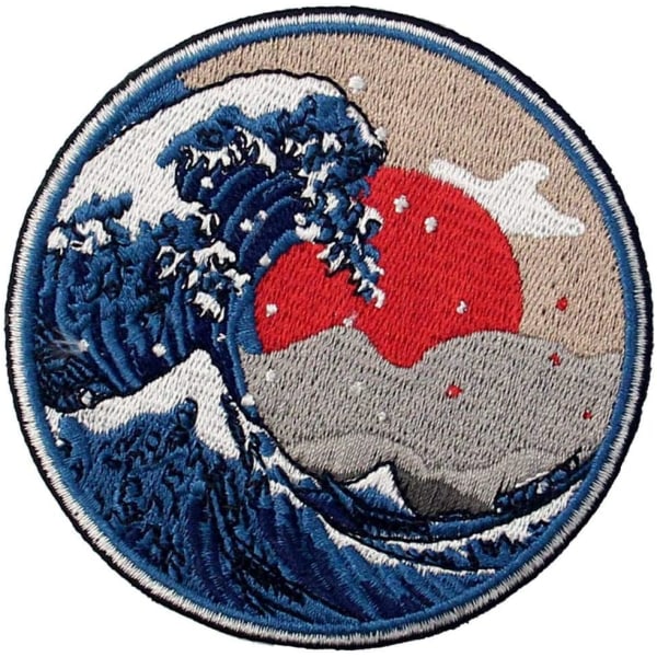 Wave Off Kanagawa Patch Embroidered Badge Iron On Sew On Emblem