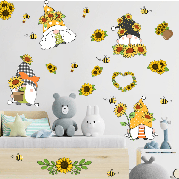 4 PCS Wall Stickers Small Dwarf Sunflower Wall Stickers Mural Dec