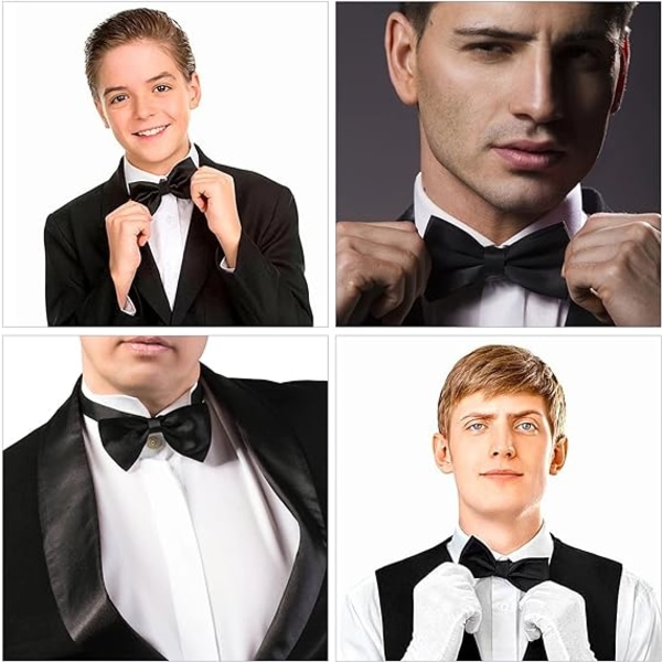 2stk svarte sløyfer, forhåndsjusterbare slips for menn, svart M