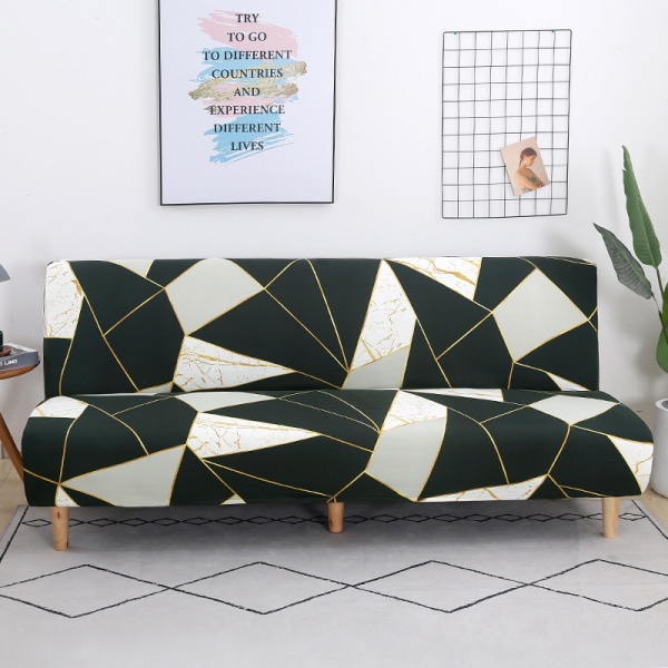 Strækbar armløs sofaovertræk, Universal armløs sofaovertræk Alle dækket folde sofa beskytter, Nem at installere og rengøre, 3 sæder Clic Clac overtræk, Sort marmor