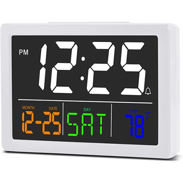 Elektronisk vekkerklokke (hvit), digital klokke, 5,5 tommer stor di