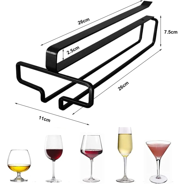 (Sort) 2 stk hengende vinglassstativ, under skap Vin G