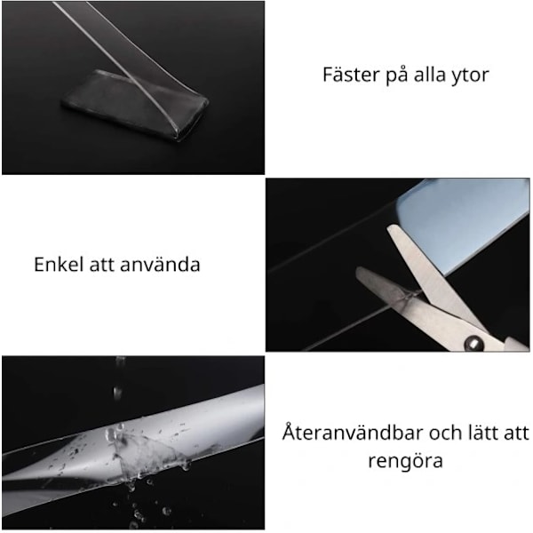 1 stk. Transparent dobbeltklæbende nanotape i forskellige længder
