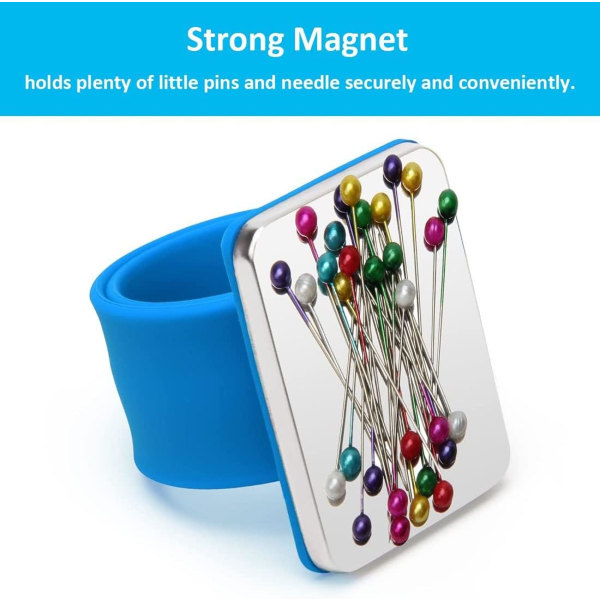 Blå - Magnetisk sy nålepude, 1 stk magnetiske nåle armbånd,