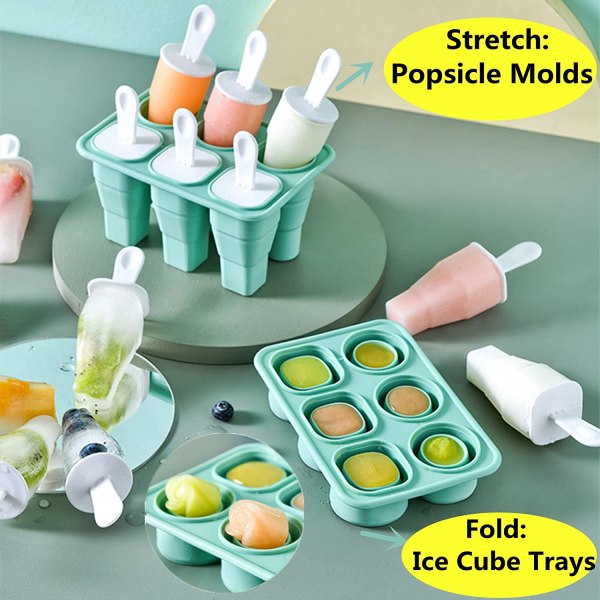 Sammenklappelige popsicle forme, 6 stykker silikone Ice Pop forme BPA F