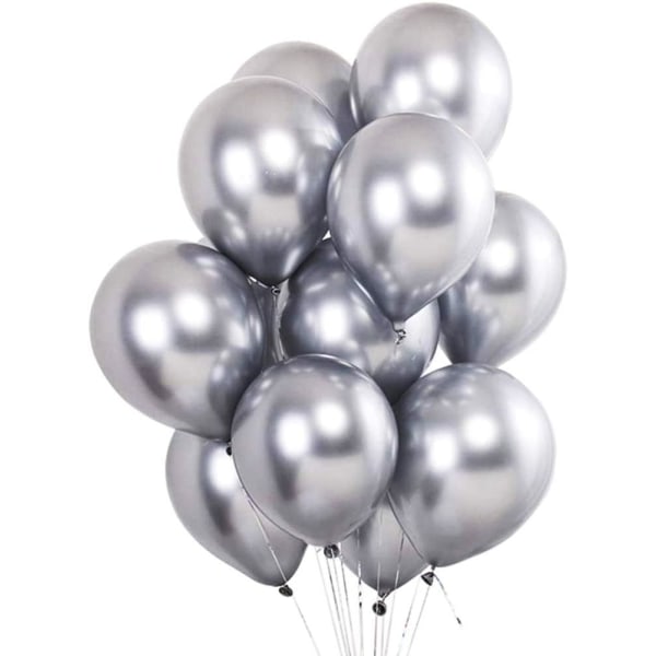 Festballonger 50 stk 12 tommer Sølv Metallic Krom Helium Shiny