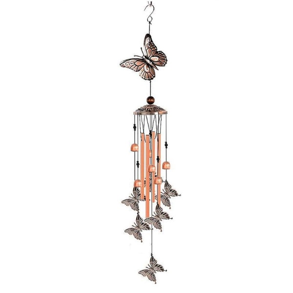 Butterfly Wind Chime with 4 Hollow Tubes and 6 Metal Bells for O