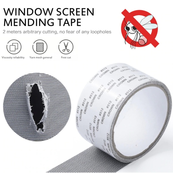 2 Pack Window Screen Repair Grey Kit Teippi, 2x80'' vahva liima