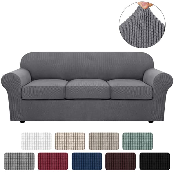 4-delars Soffaöverdrag för 3-kuddes Soffa, Soffaöverdrag, Mjukt Soffaöverdrag (Grå)