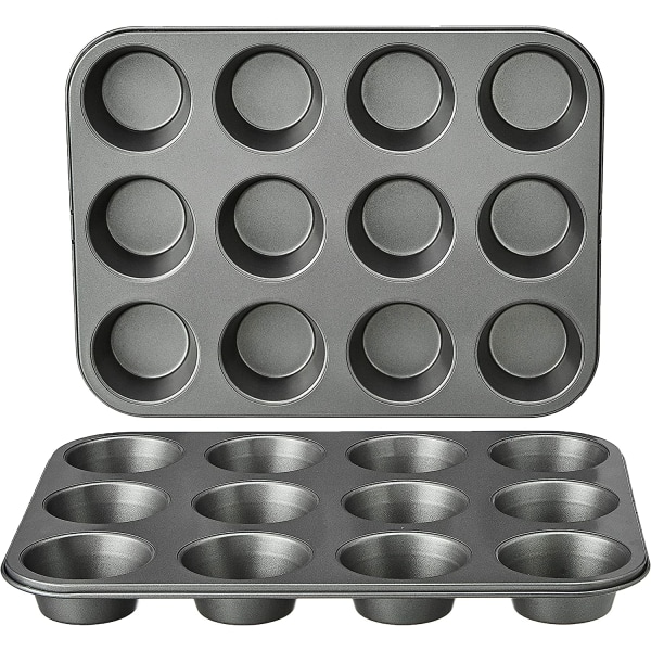 Set of 2 non-stick carbon steel muffin pans