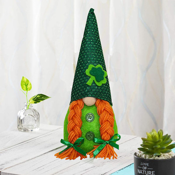 2-delad grön shamrock ansiktslös docka prydnad semester prydnad