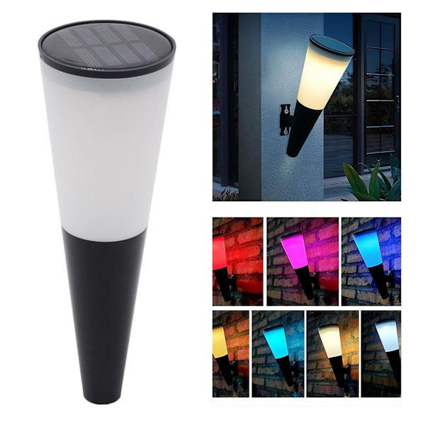 Solcellsladdad LED-vägglampa färgglad fackla för gårdsplaner