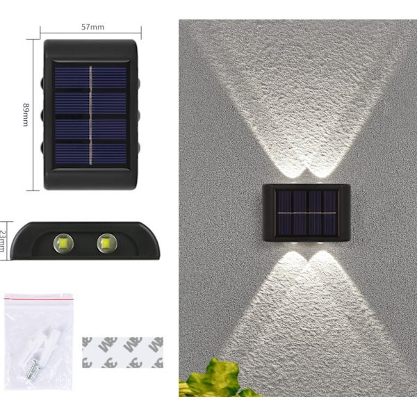 2-pack (vitt ljus, ca 75*30*100mm) solcellslampor för väggmontering