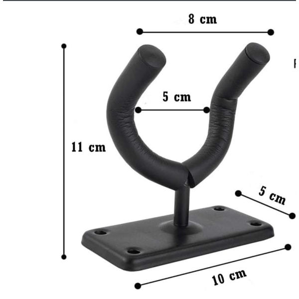 2-pakning gitarveggkrok, svart gitarveggkrok i metall for