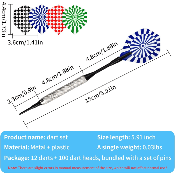 12 enheter plastpilar, piltavlor, 14g professionella pilar, piltillbehör med 100 spetsar, plastspetspilset för hem och nybörjare, barn gåva