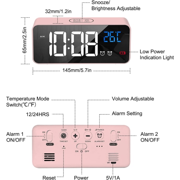 Silver Digital Väckarklocka, LED Väckarklocka med Snooze-funktion