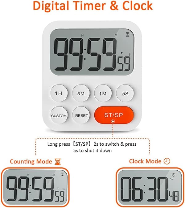 Kjøkken Timer Digital Matlagingstimer Magnetisk Nedtellingstimer med