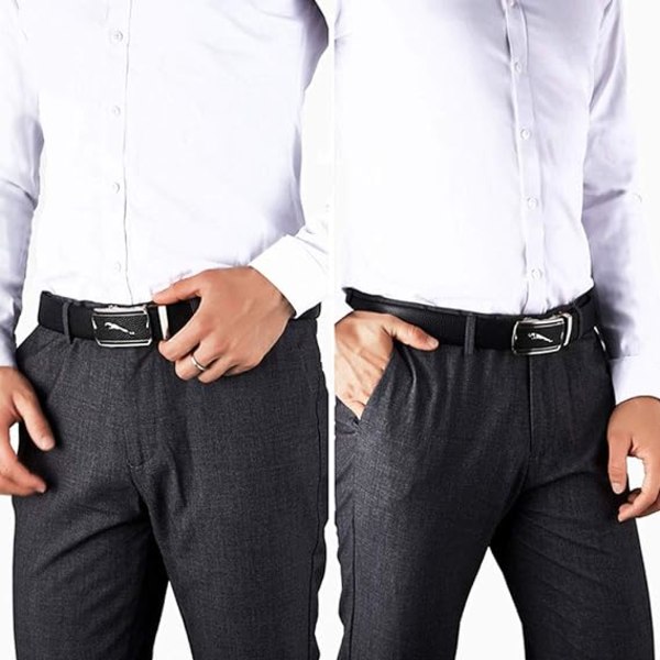 Herrbälte i äkta läder med spärrhake för män, snygga Jaguar-spännen i metall, automatiskt glidande midjebälte för affärskostymer, casual jeans för pojkar/fäders present, 125 cm