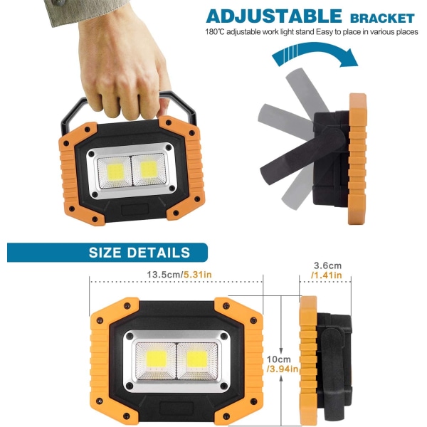 Två set COB 30W 1500LM LED-arbetslampor, uppladdningsbara por