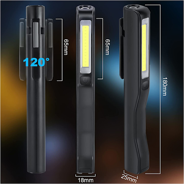 Oppladbar LED arbeidslampe, 2 stk 350 lumen COB mekanikerlampe