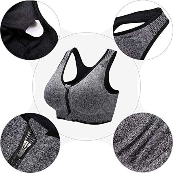 (S)2PCS Dam Sport BH Front Dragkedja Push Up BH Väst Avtagbar