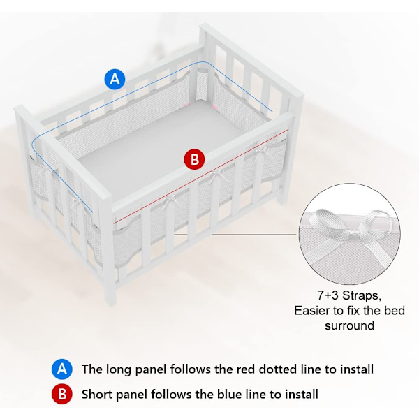 Baby Cabin Bumper, Spjälskydd, 3D Mesh Foder, Säker för Spjälsängens Luftcirkulation