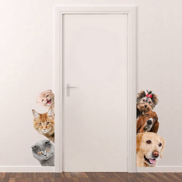 3D väggklistermärke katt och hund avtagbara vattentäta väggklistermärken f