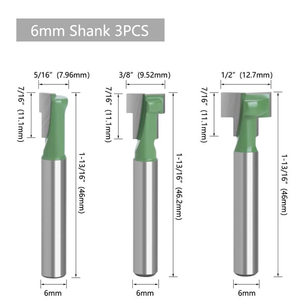 6mm skaft nøglehul fræser sæt, med 5/16\", 3/8\", 1/2\" skærediameter.