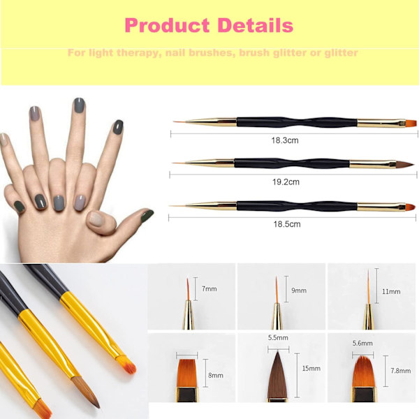 Svart - set med 3 nagelborstar, nagelborste set, gel nagelborste, ge