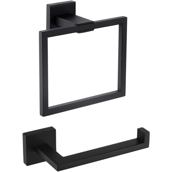 2-Pack Black Toilet Paper Holder and Towel Ring Set Bathroom Acc