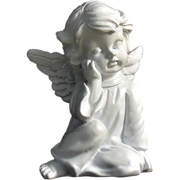 Skrivbordsängelskulptur, Resin Söt liten vit ängelflickastatu