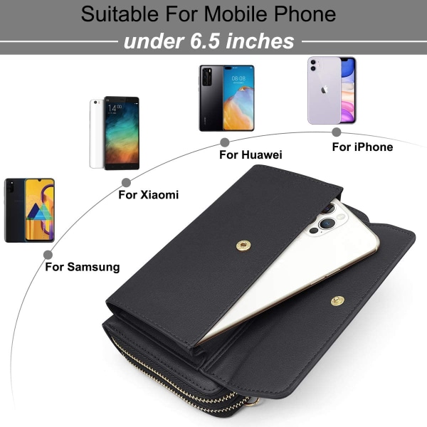 Svart mobiltelefonväska i konstläder för kvinnor, 2